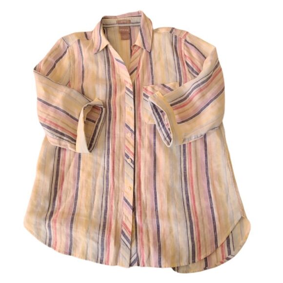 Chico's No Iron Linen Striped Blouse Top - Picture 4 of 9